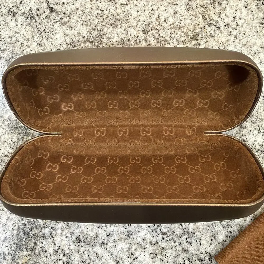 VINTAGE Y2K Gucci Sunglasses Hard/Clam Shell Bronze Metallic Case w Monogram Int